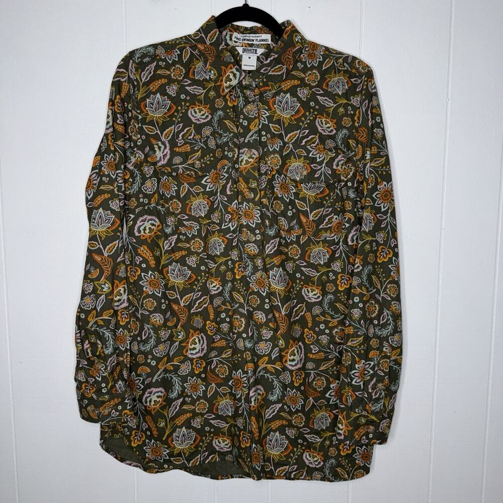 Duluth Trading Co Women’s Free Swingin’ Flannel Popover Top Floral Fall Size M